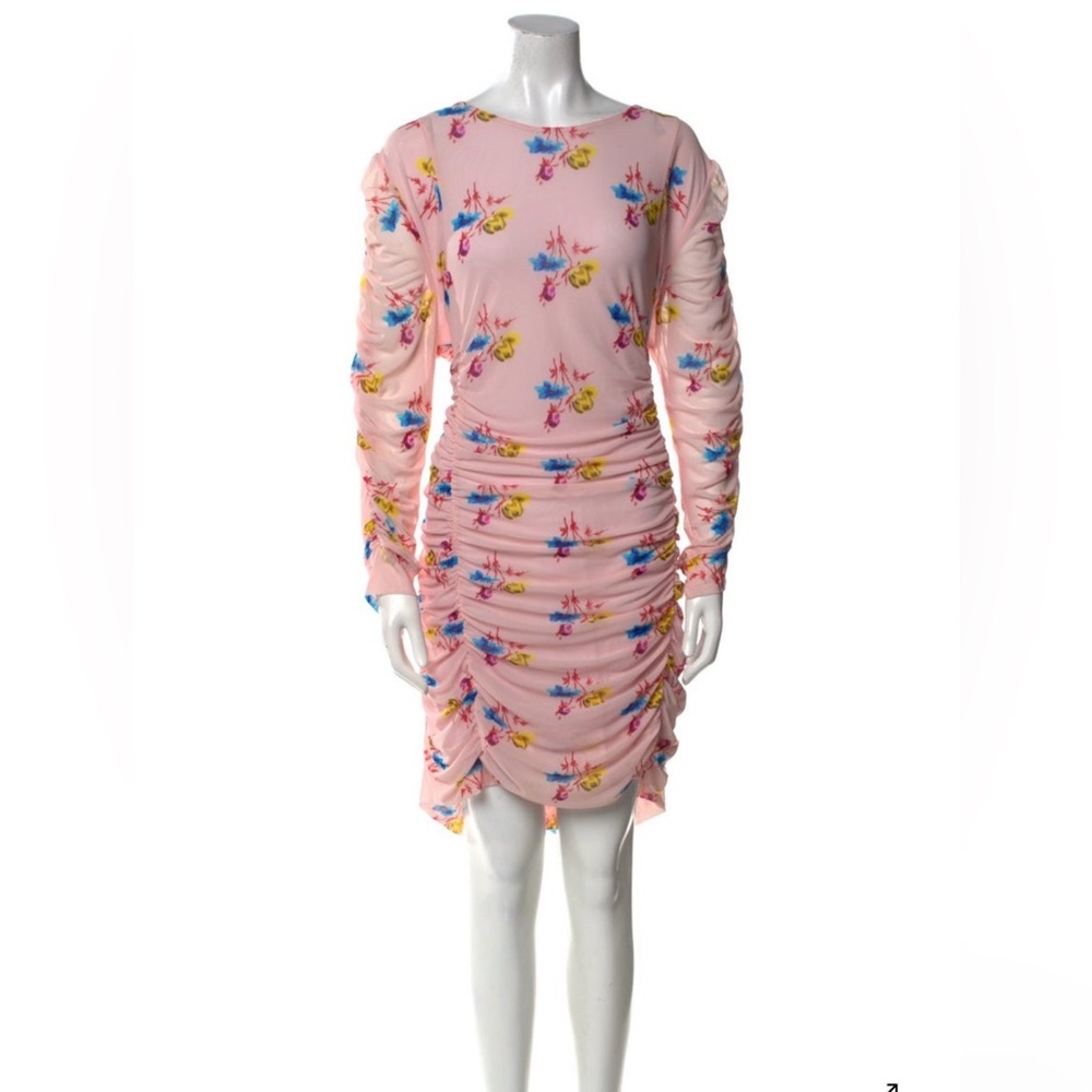 Ganni Pink printed ruched dress